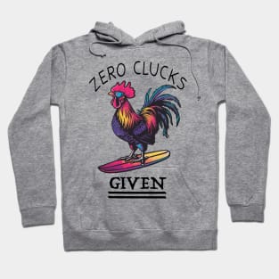 Surfing Rooster - No Clucks Given (with Black Lettering) Hoodie